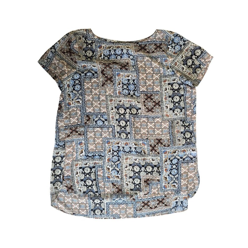 J. Jill Womens Lightweight Printed Top Multicolor XS Rayon Relaxed Fit Short Sle